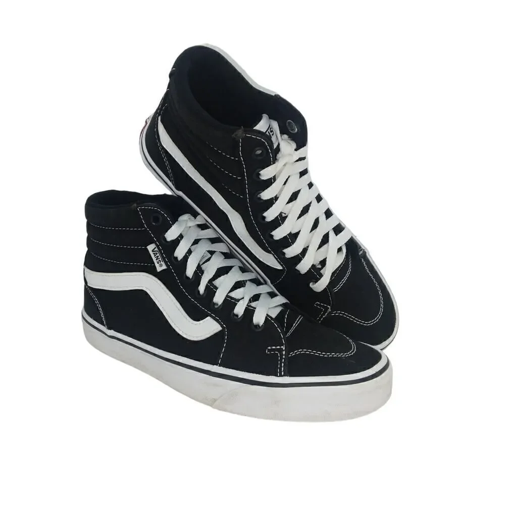 VANS SK8 Womens Pre-owned HiTop Black Suede w/White Accent Sneakers - sz. 8